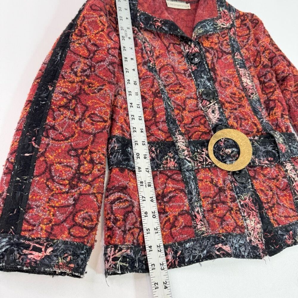 Canvasbacks Jacket Womens‎ Medium Red Textured Belted Long Sleeve Blazer Artsy - Picture 3 of 9